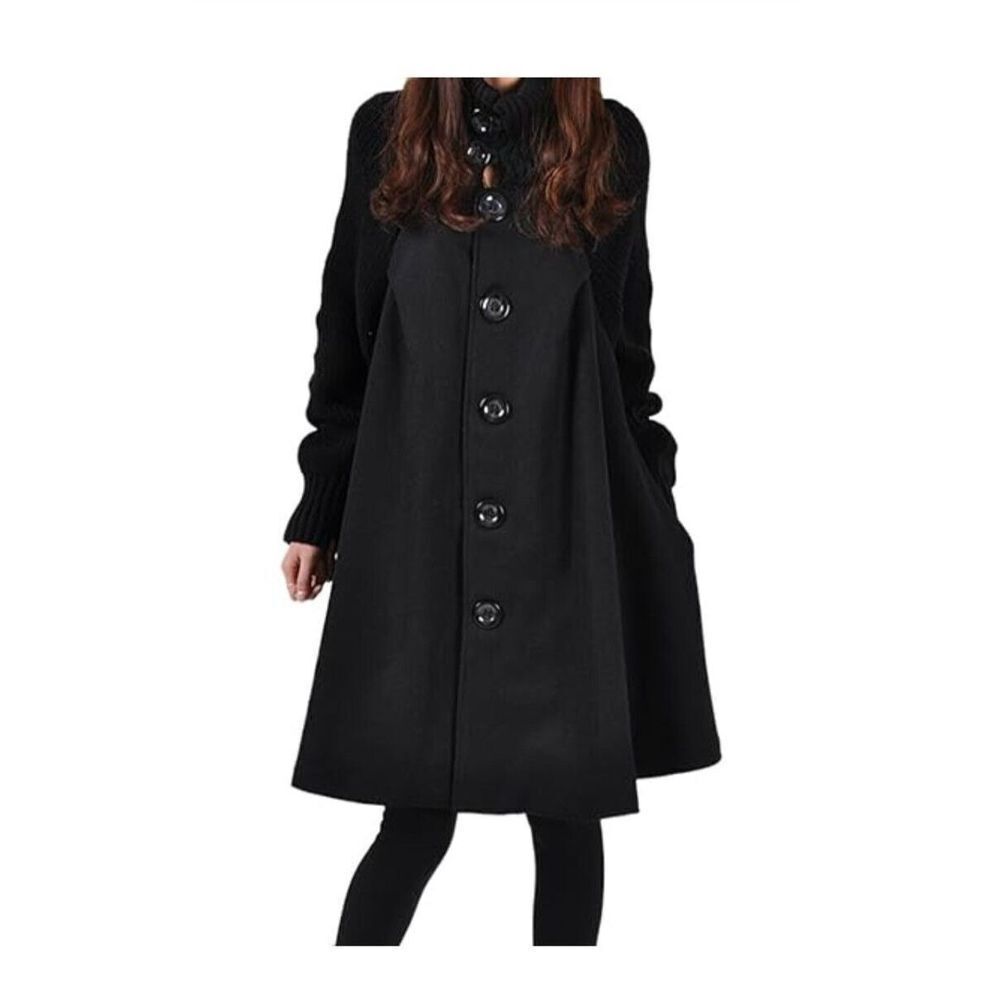 Mordenmiss Women's Black Raglan Sleeve Button Down Long Overcoat Dress Size 1X